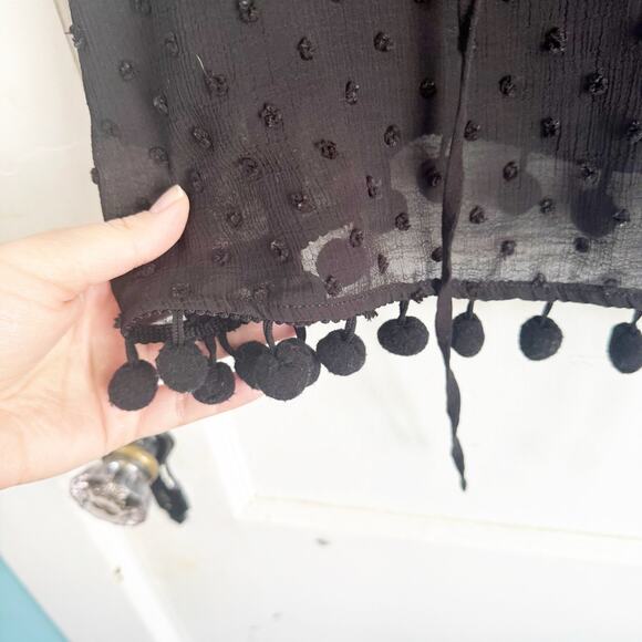 MINKPINK Swiss Dot Black Spaghetti Strap Tank Blouse Boho Bohemian Vibes Size L - Picture 4 of 11